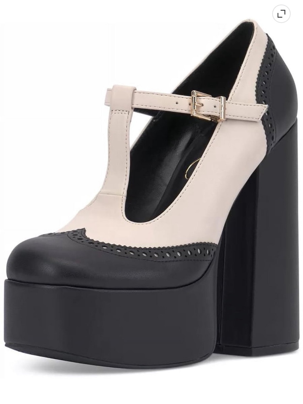 Jessica Simpson Two-Tone Black & Cream Platform T-Strap Heels